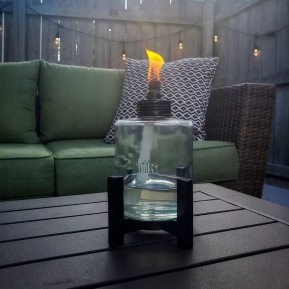 TIKI Elevated Tall Glass Tabletop Outdoor Torch - Picture 1 of 4
